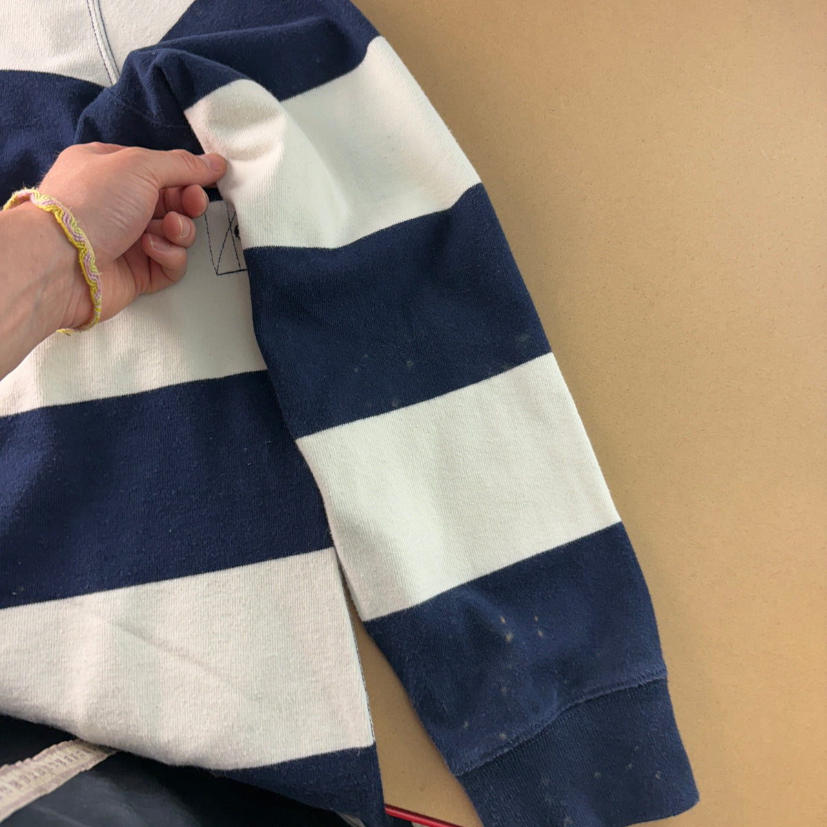Vintage Ralph Lauren Navy White Stripe Rugby Polo Shirt - XL