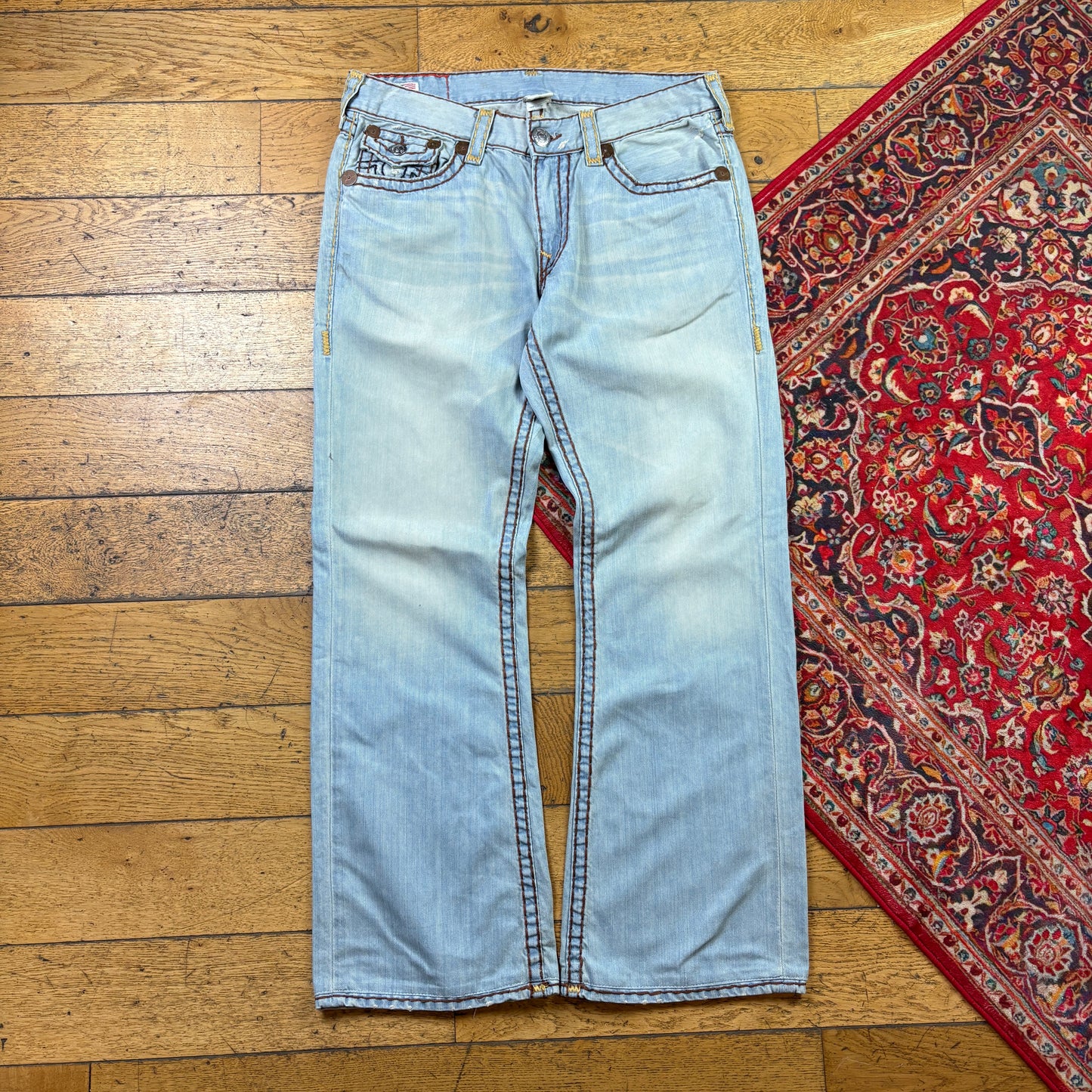 Vintage True Religion Blue Bootcut Embroidered Y2K Hip Hop Baggy Jeans - 36