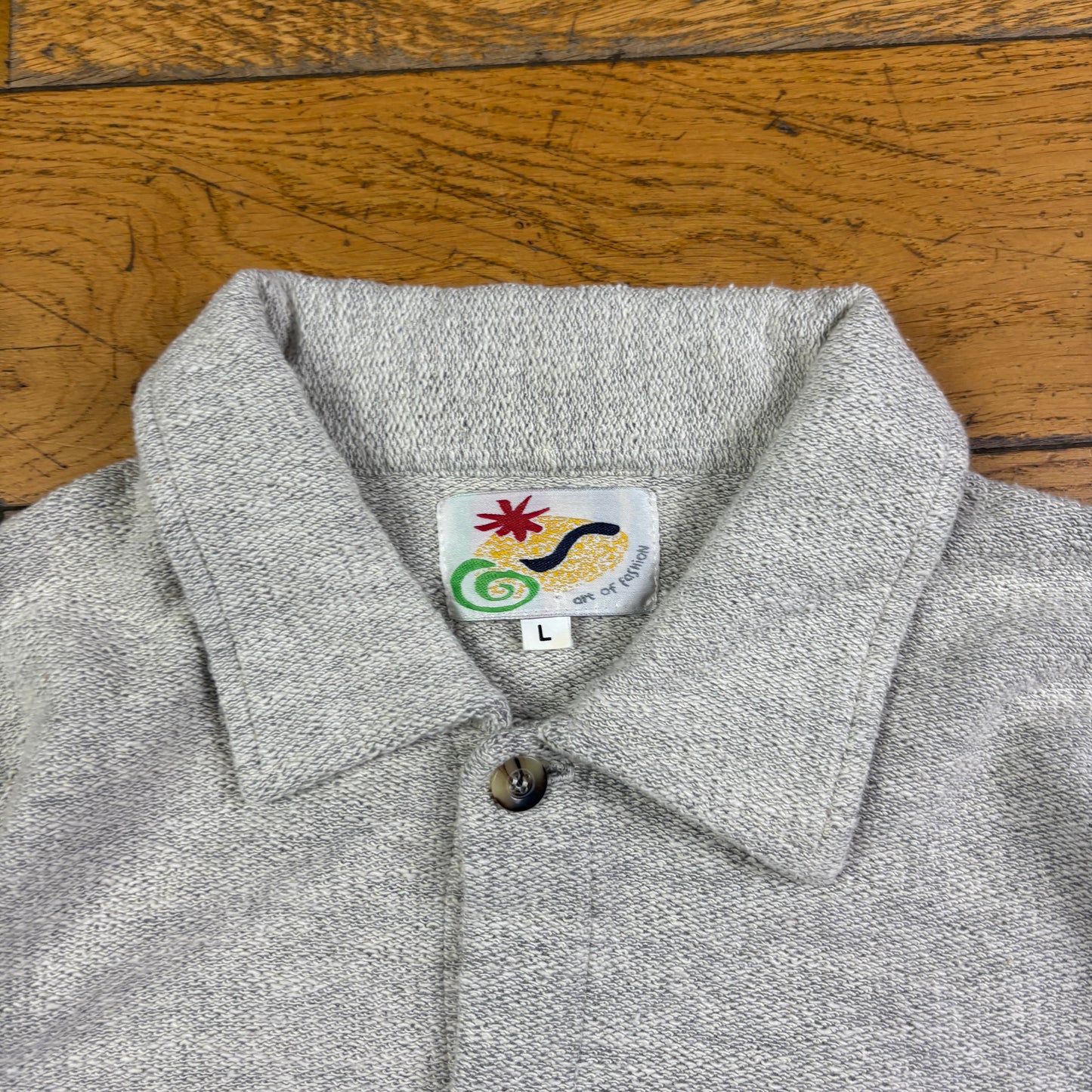 Vintage 90s Grey Blue Graphic Pattern Polo Shirt - L