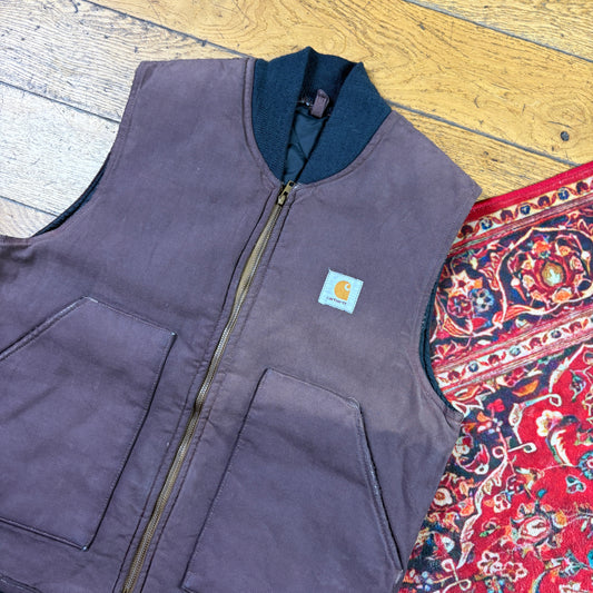 Vintage Carhartt Brown Burgundy Gilet Vest Workwear Jacket - S