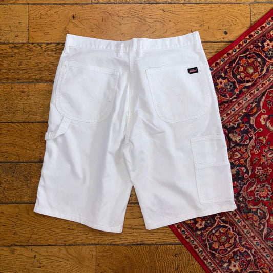 Vintage Dickies Workwear Carpenter White Baggy Shorts - 34
