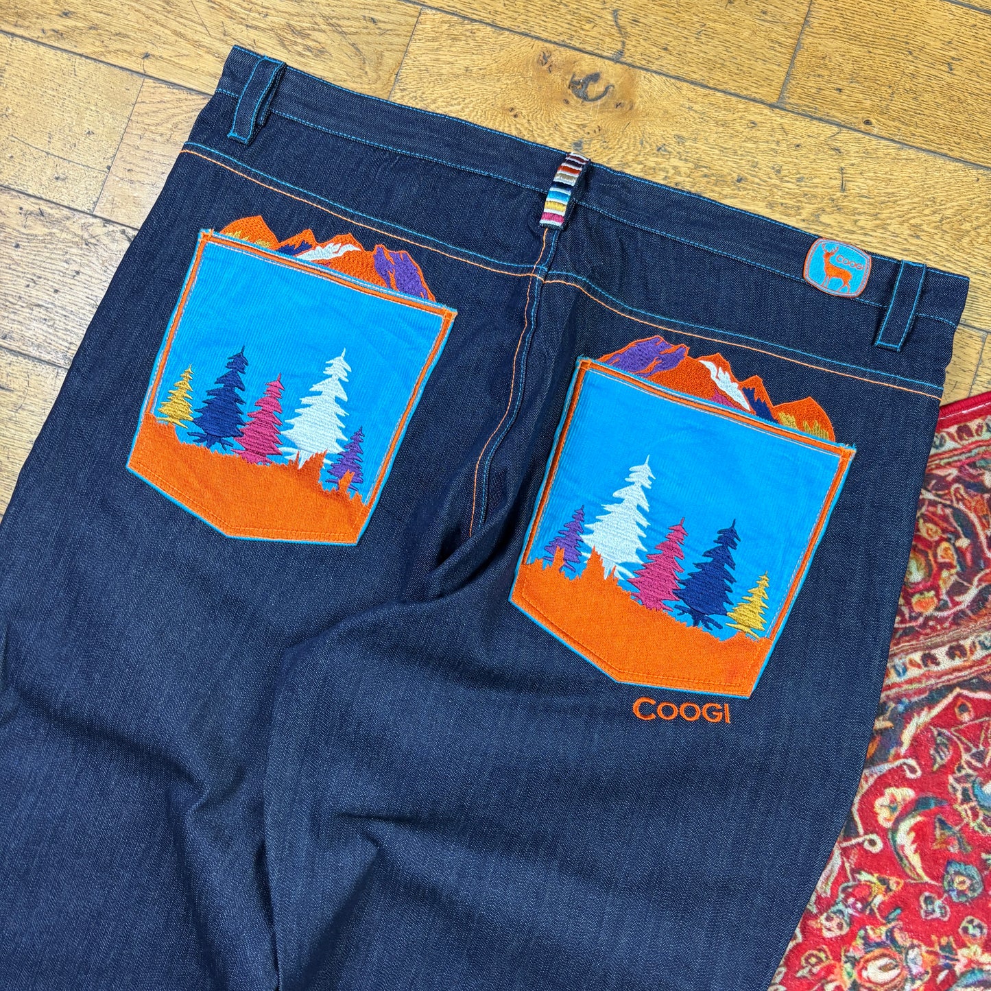 Vintage Coogi Blue Embroidered Y2K Hip Hop Baggy Jeans - 48