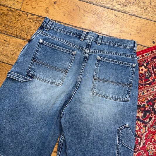 Vintage Blue Embroidered Y2K Hip Hop Baggy Shorts Jorts - 34