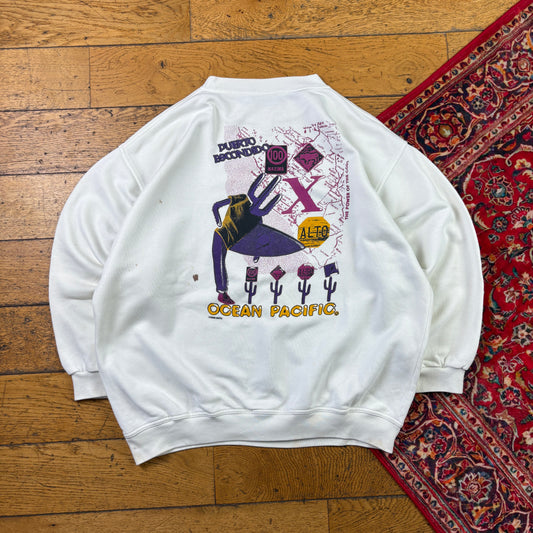 Vintage White Ocean Pacific Surfwear Sweatshirt - XL