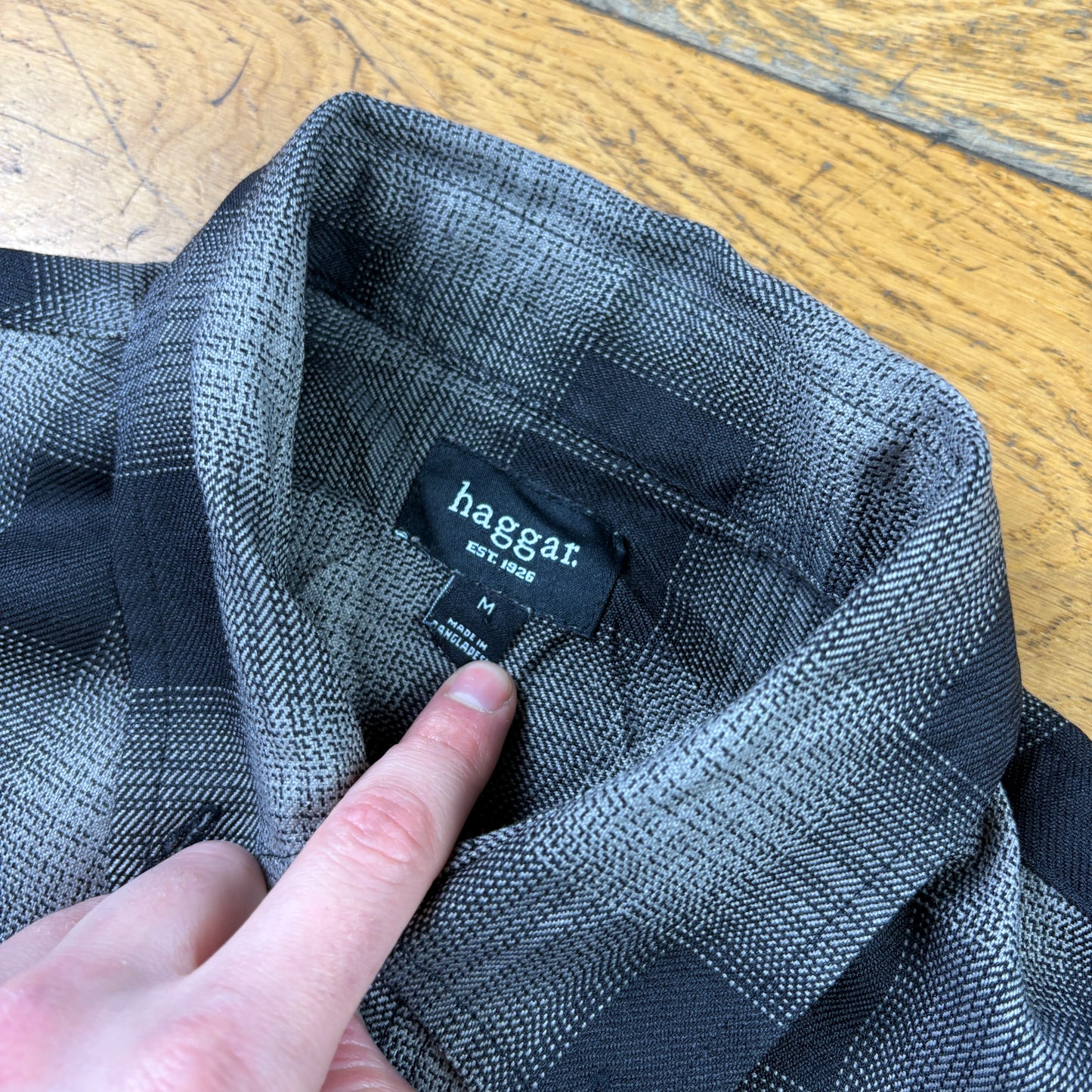 Vintage Haggar Black Grey Check Shirt - M