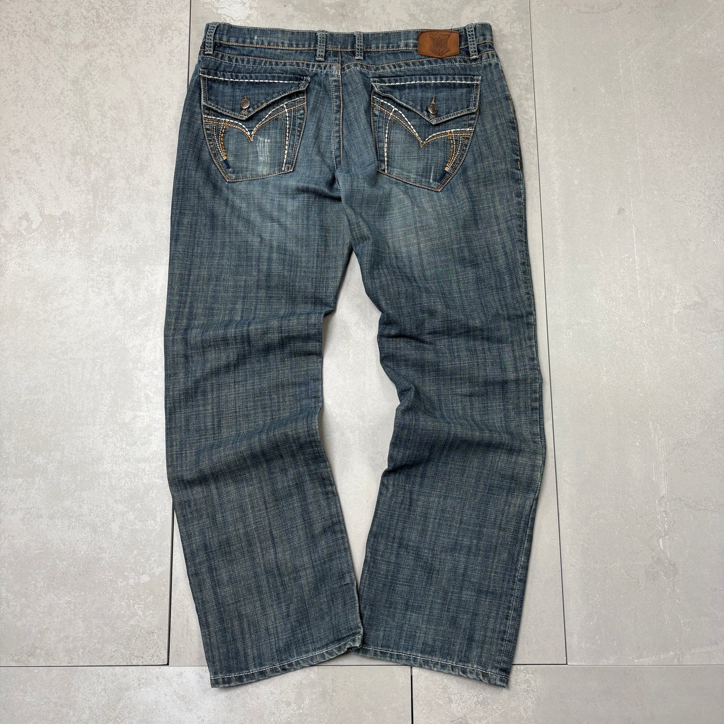 Vintage Monarchy Embroidered Hip Hop Blue Baggy Jeans - 40