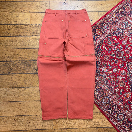 Vintage Orange Workwear Double Knee Y2K Shorts Baggy Canvas Jeans - 32R