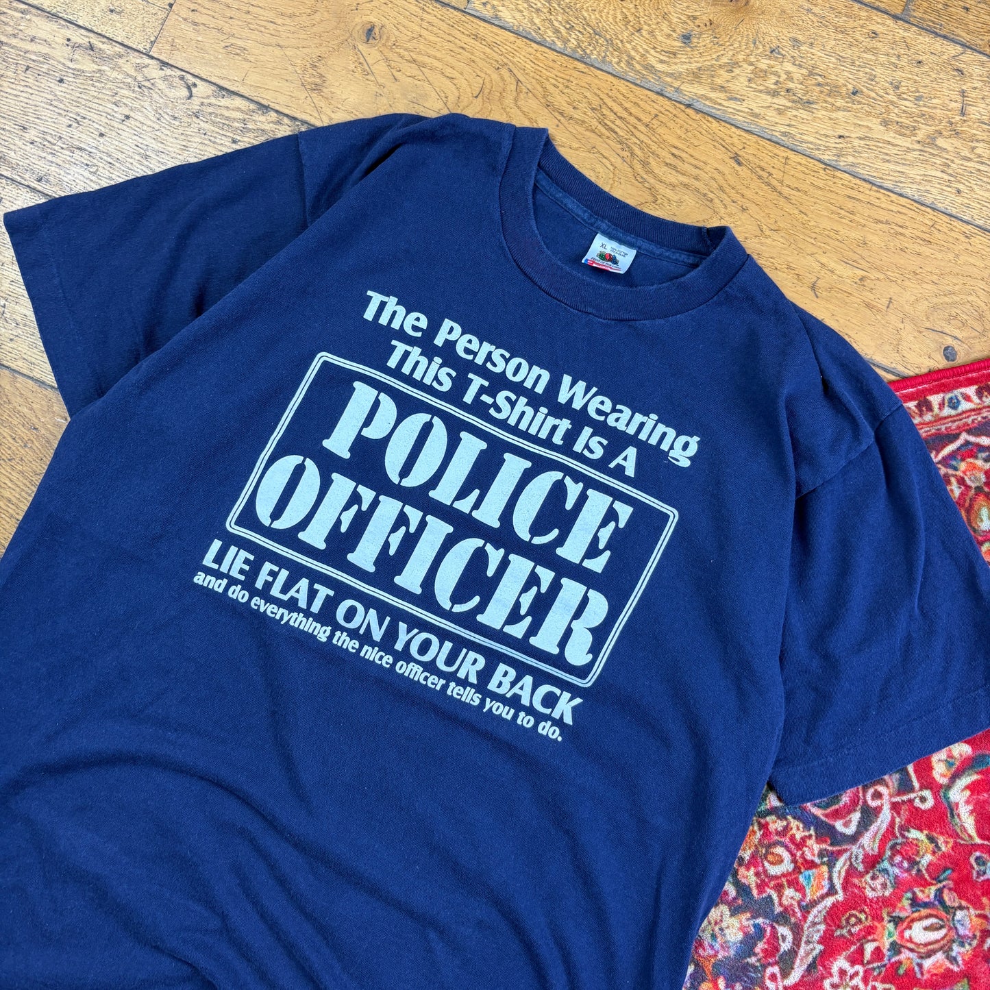 Vintage 90s Navy Police Funny Single Stitch Graphic T-Shirt - M