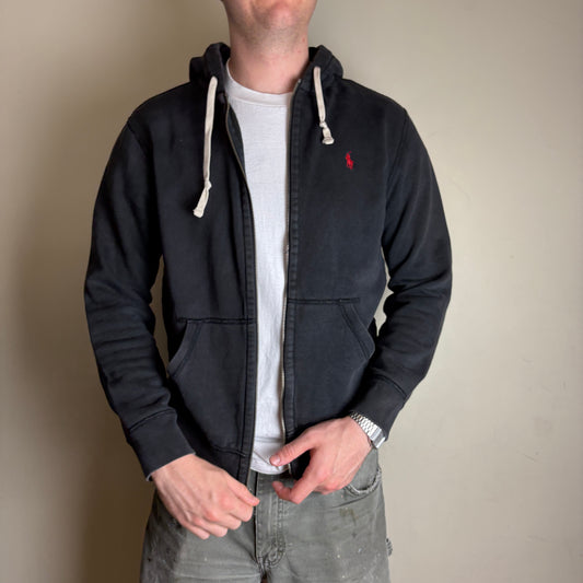 Vintage Ralph Lauren Black Zip Hoodie Embroidered Sweatshirt - M