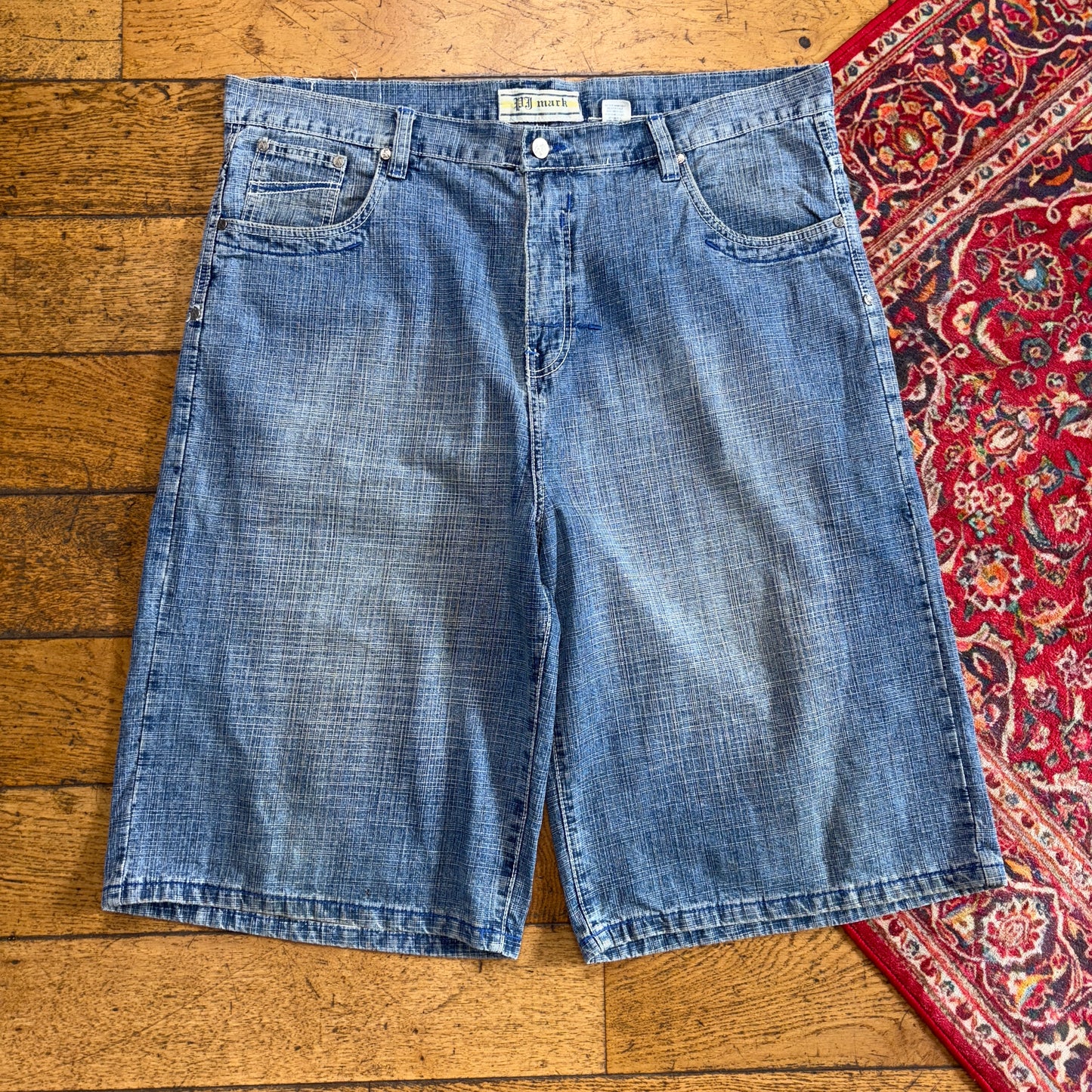 Vintage PJ Mark Blue Embroidered Y2K Hip Hop Baggy Jeans Shorts Jorts - 42