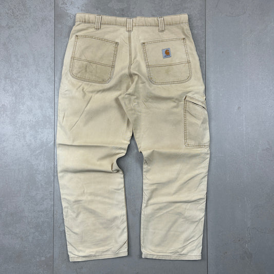 Vintage Carhartt Workwear Carpenter Cream Baggy Straight Trousers - 34