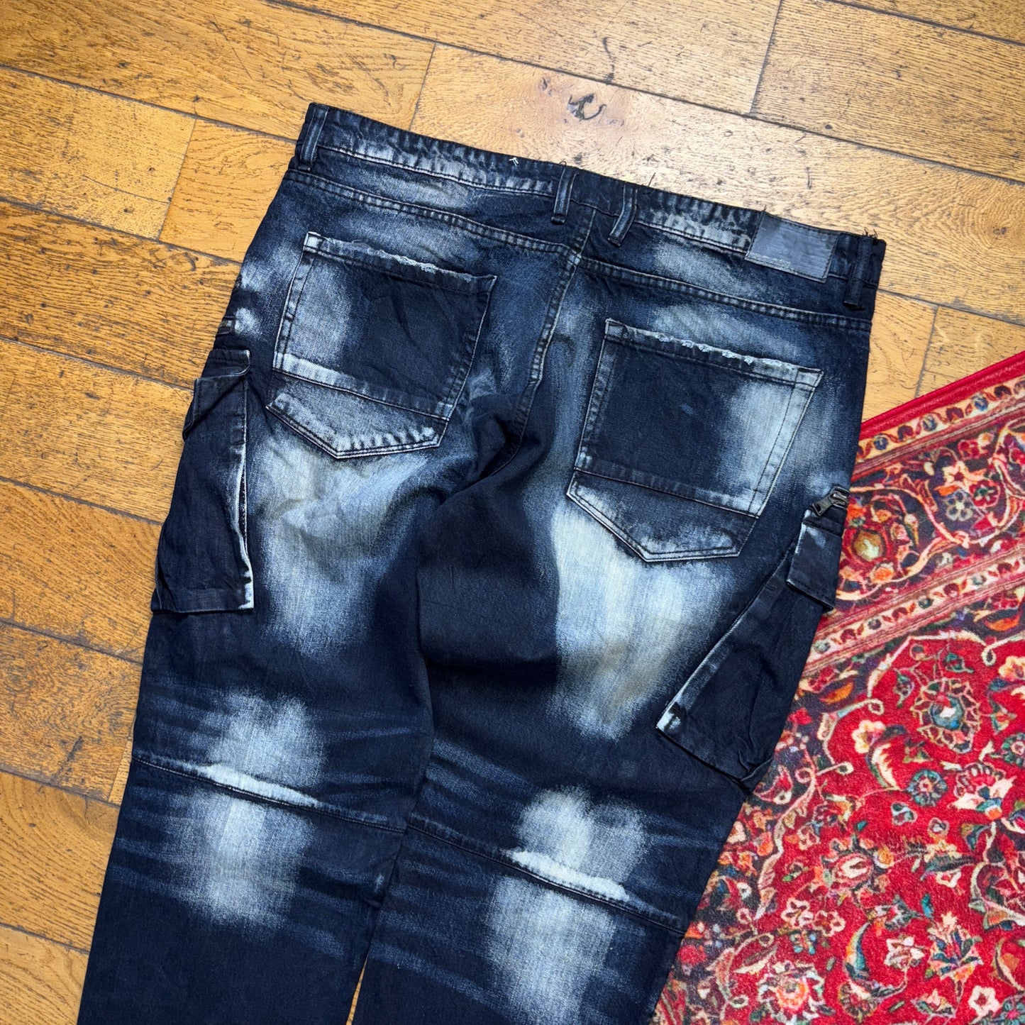 Vintage Navy Embroidered Y2K Hip Hop Slim Jeans - 42L