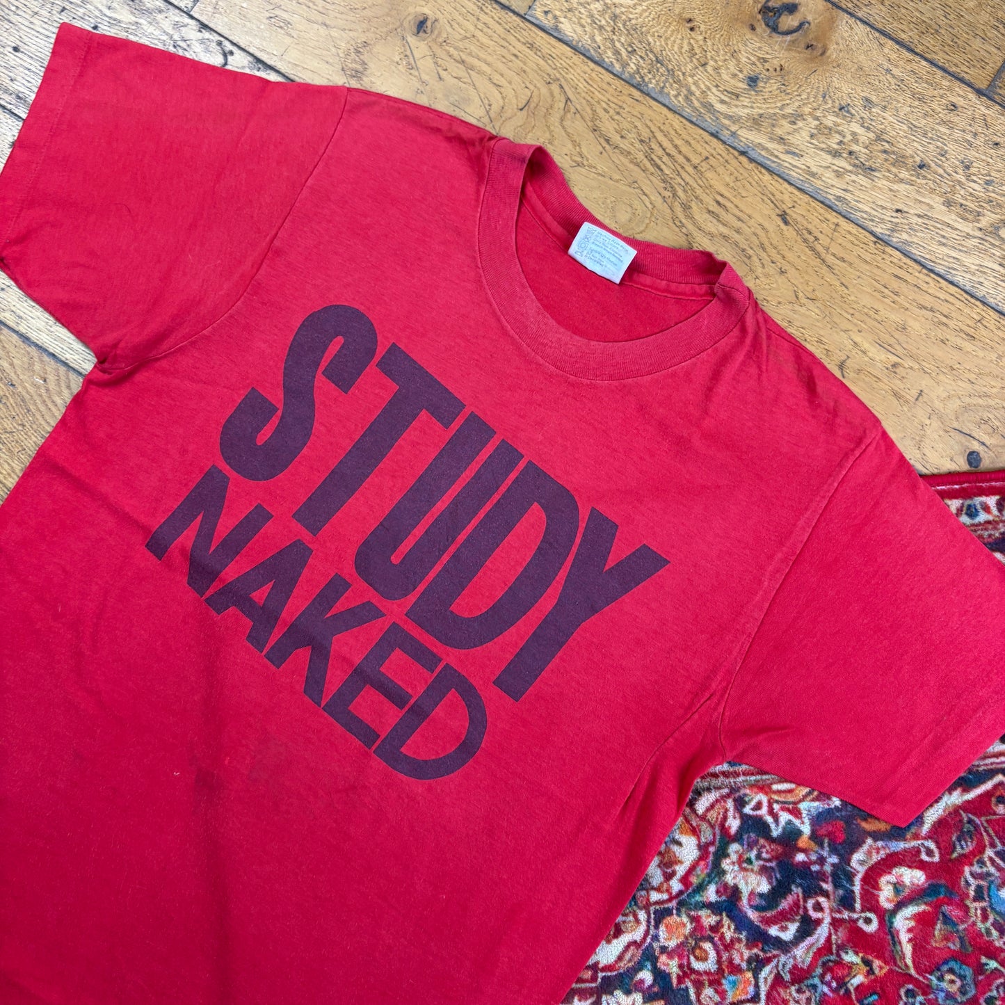 Vintage 90s Study Naked Funny Red Single Stitch Graphic T-Shirt - S