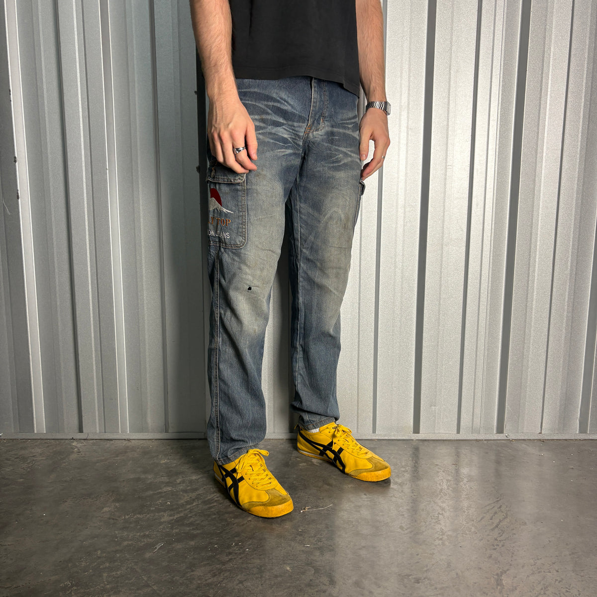 Embroidered Blue Japanese Denim Hip Hop Y2K Baggy Jeans - 32R
