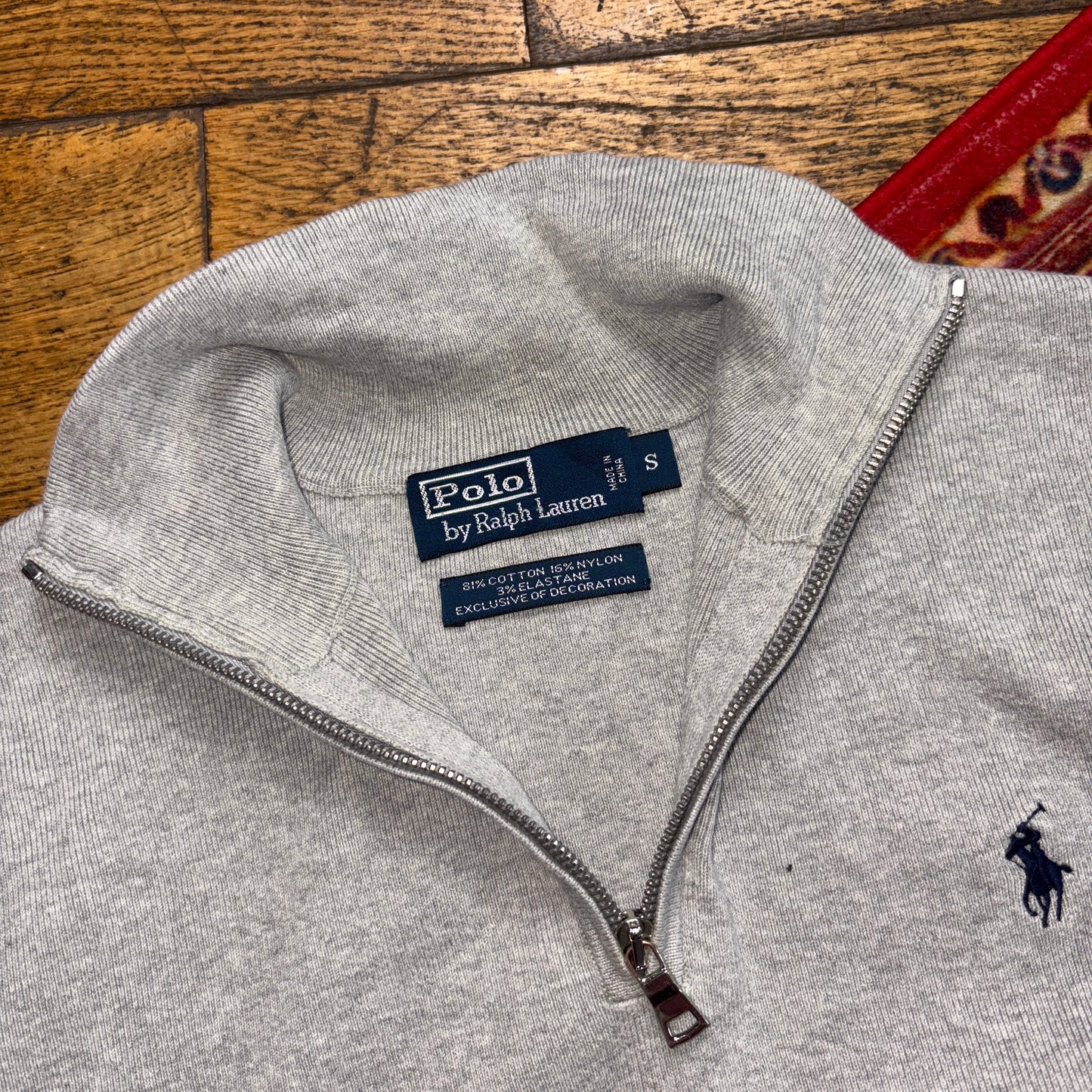 Vintage Ralph Lauren Grey Quarter Zip Knit Jumper - S
