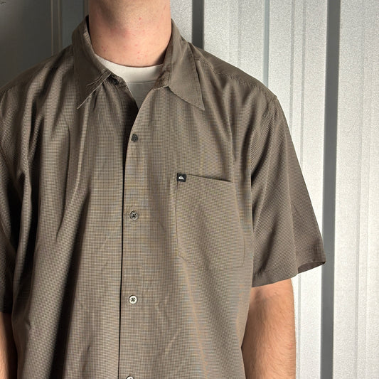 Vintage Quiksilver Brown Check Plaid Short Sleeve Surfwear Shirt - XL