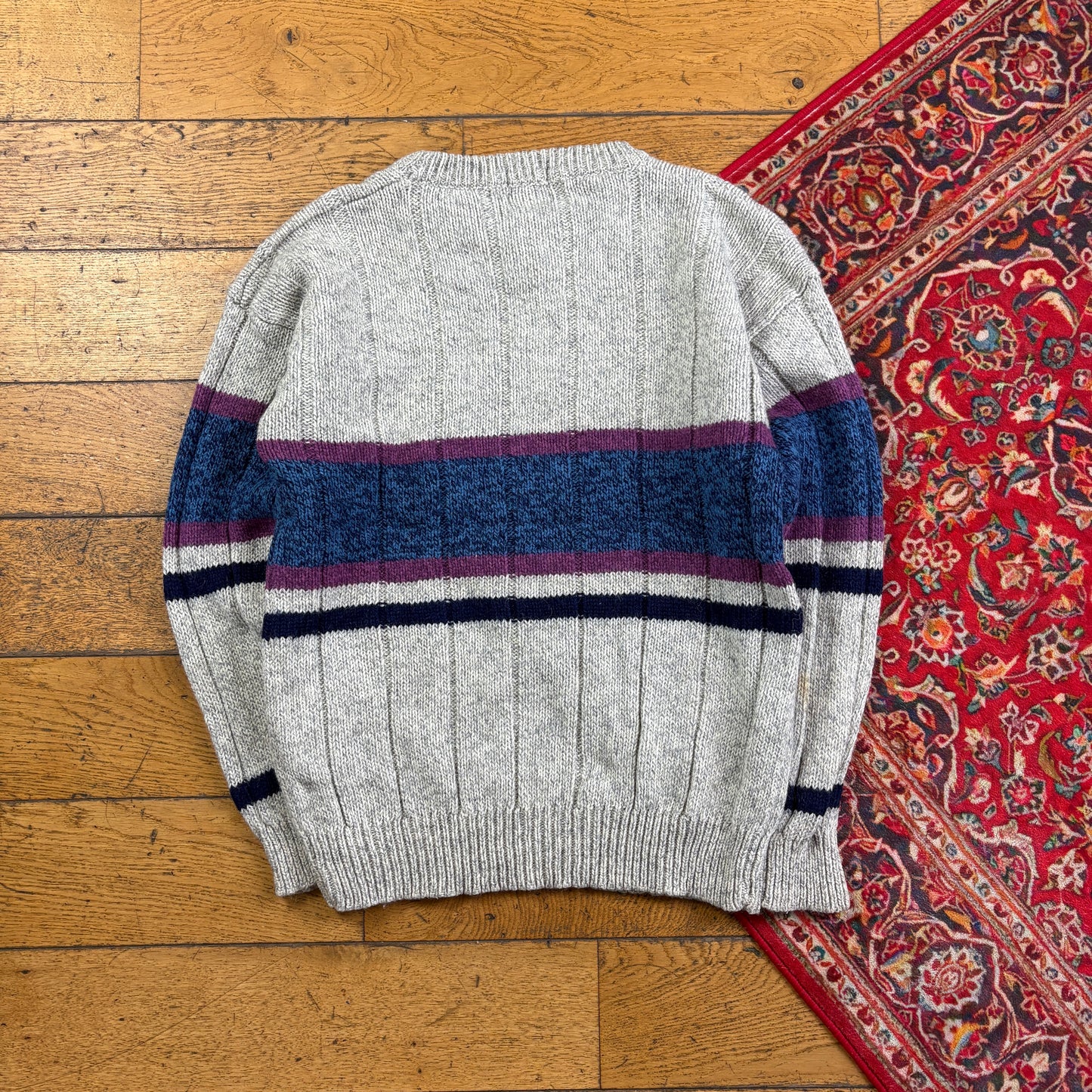 Vintage Woolrich Grey Stripe Wool Chunky Knit Jumper - S