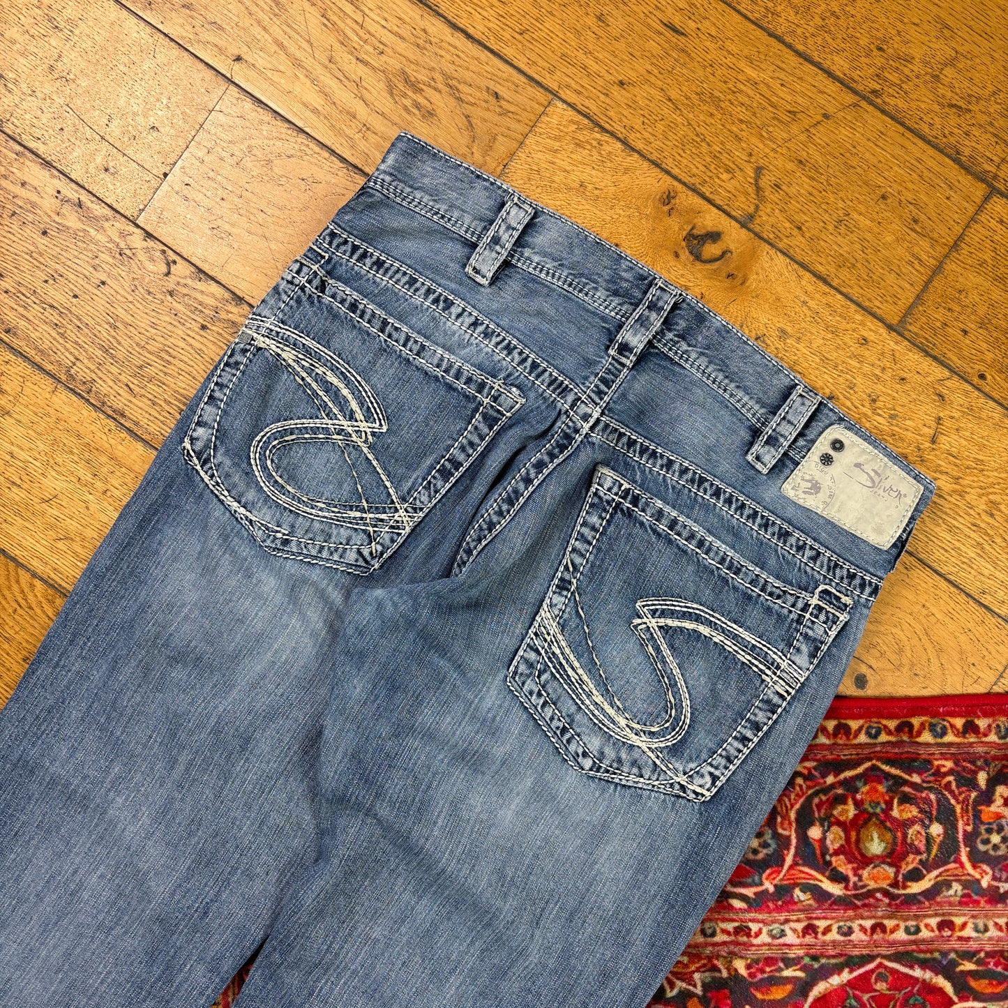 Vintage Silver Jeans Blue Embroidered Y2K Hip Hop Baggy Jeans - 36