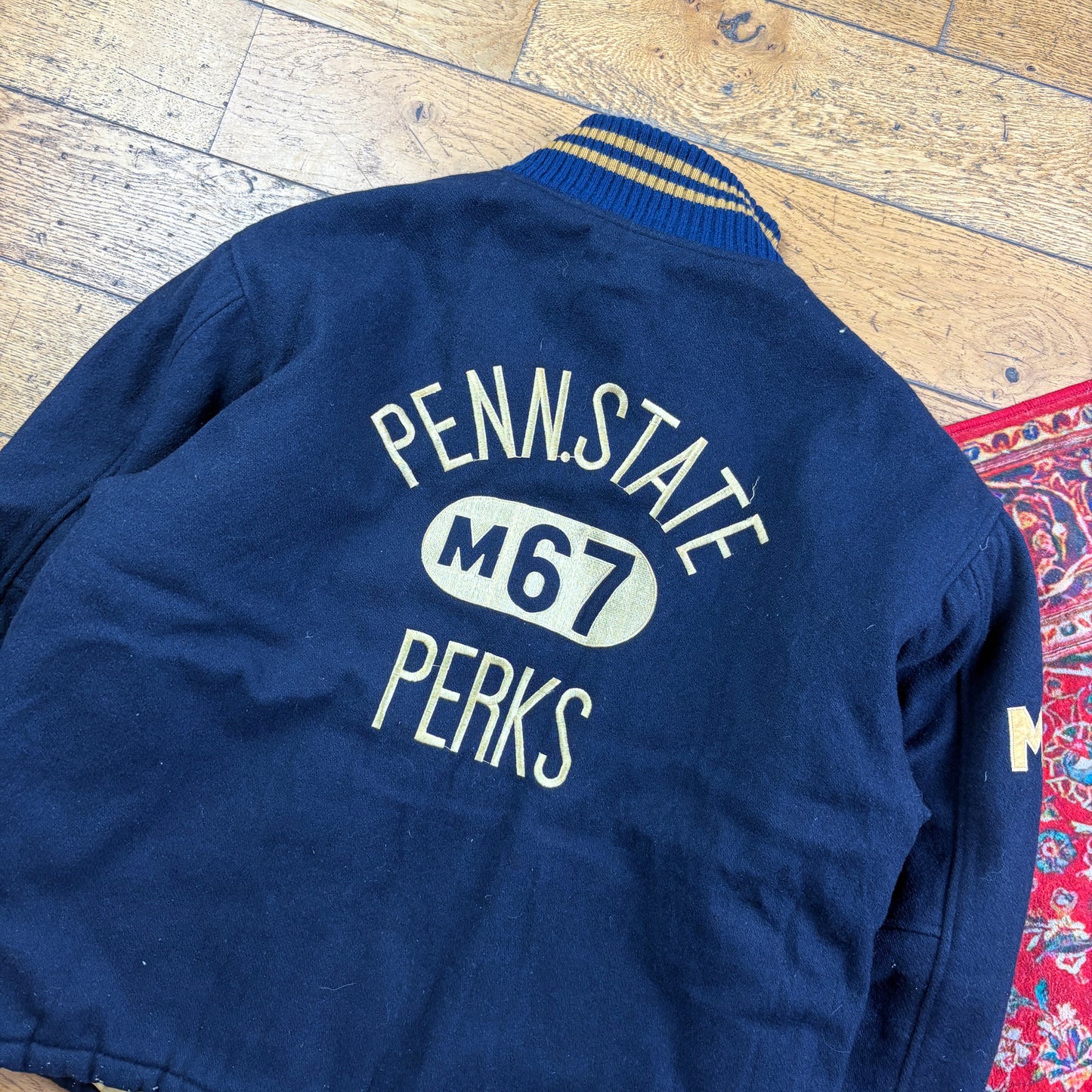 Vintage Penn State Wool Embroidered Navy Varsity Letterman Bomber Jacket - XL