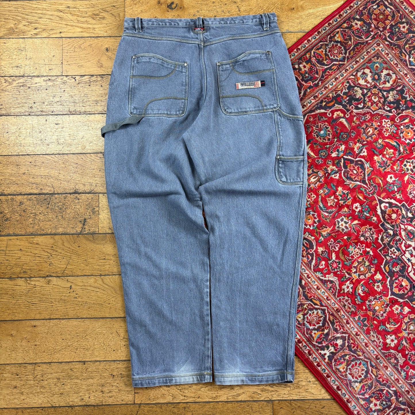 Vintage Willies Grey Carpenter Embroidered Y2K Hip Hop Baggy Jeans - 38