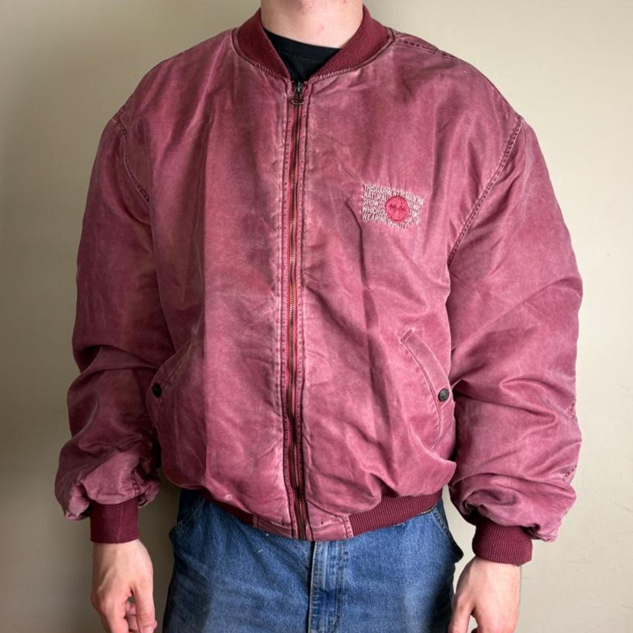 Vintage Pink Burgundy Embroidered Bomber Jacket - XL