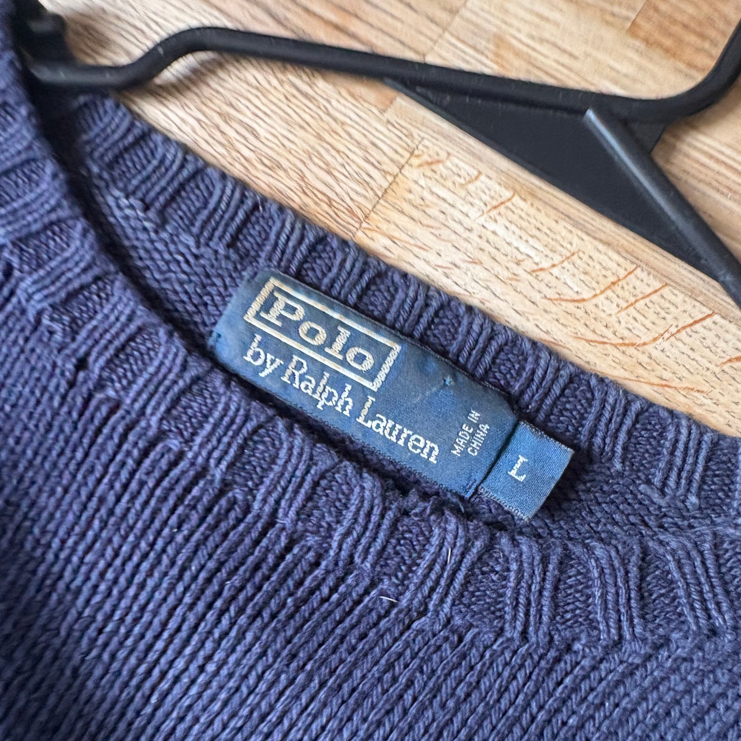 Vintage Ralph Lauren Crewneck Knit Navy Embroidered Sweatshirt - L