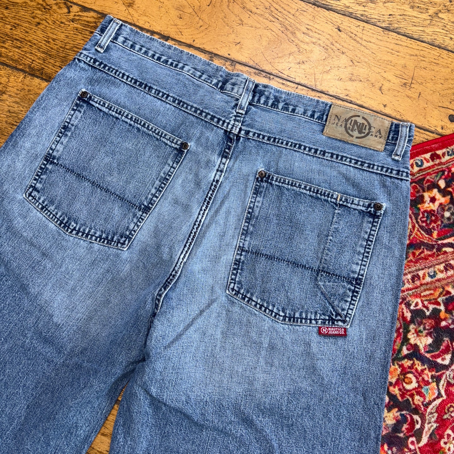 Vintage Nautica Blue Y2K Hip Hop Baggy Jeans Shorts Jorts - 38
