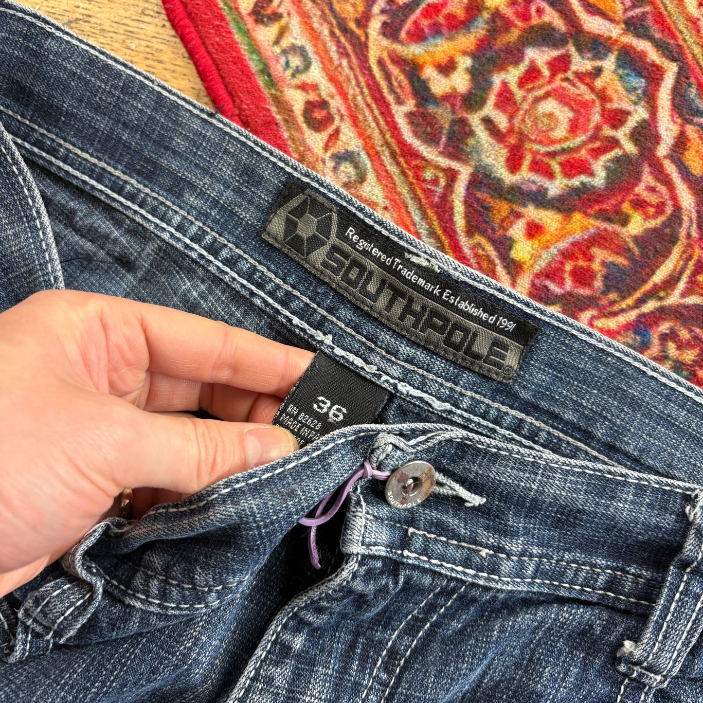 Vintage Southpole Blue Embroidered Y2K Hip Hop Baggy Jeans - 36