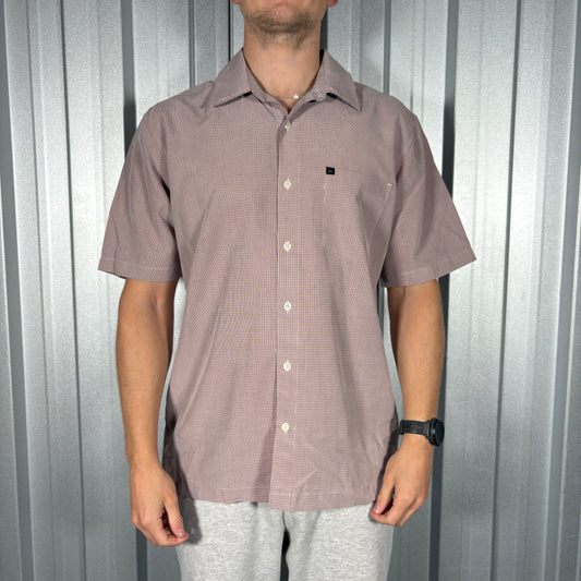 Quiksilver Pink Red Check Plaid Short Sleeve Shirt - M
