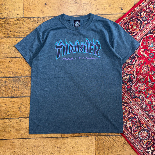 Vintage Thrasher Grey Flames Skate Graphic T-Shirt - M