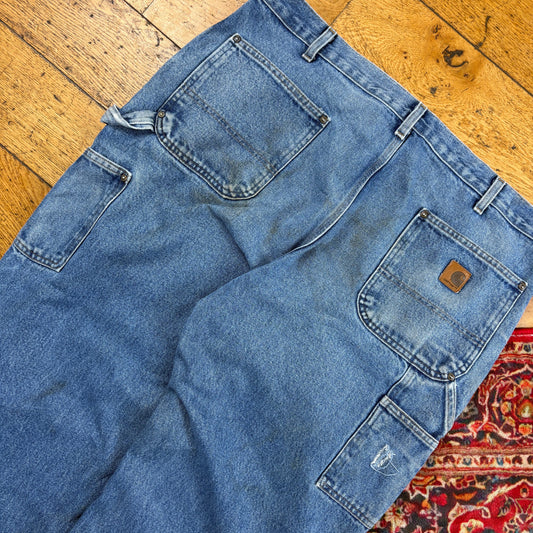 Vintage Carhartt Blue Double Knee Workwear Carpenter Baggy Jeans - 40