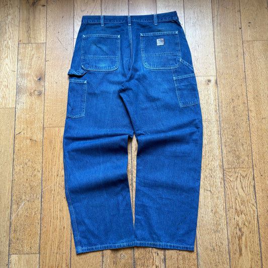 Vintage Carhartt Workwear Carpenter Baggy Blue Jeans - 34
