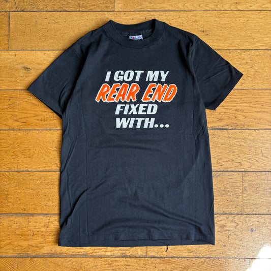 Vintage 90s Funny Slogan Motorbike Car Single Stitch Black Graphic T-Shirt - XS