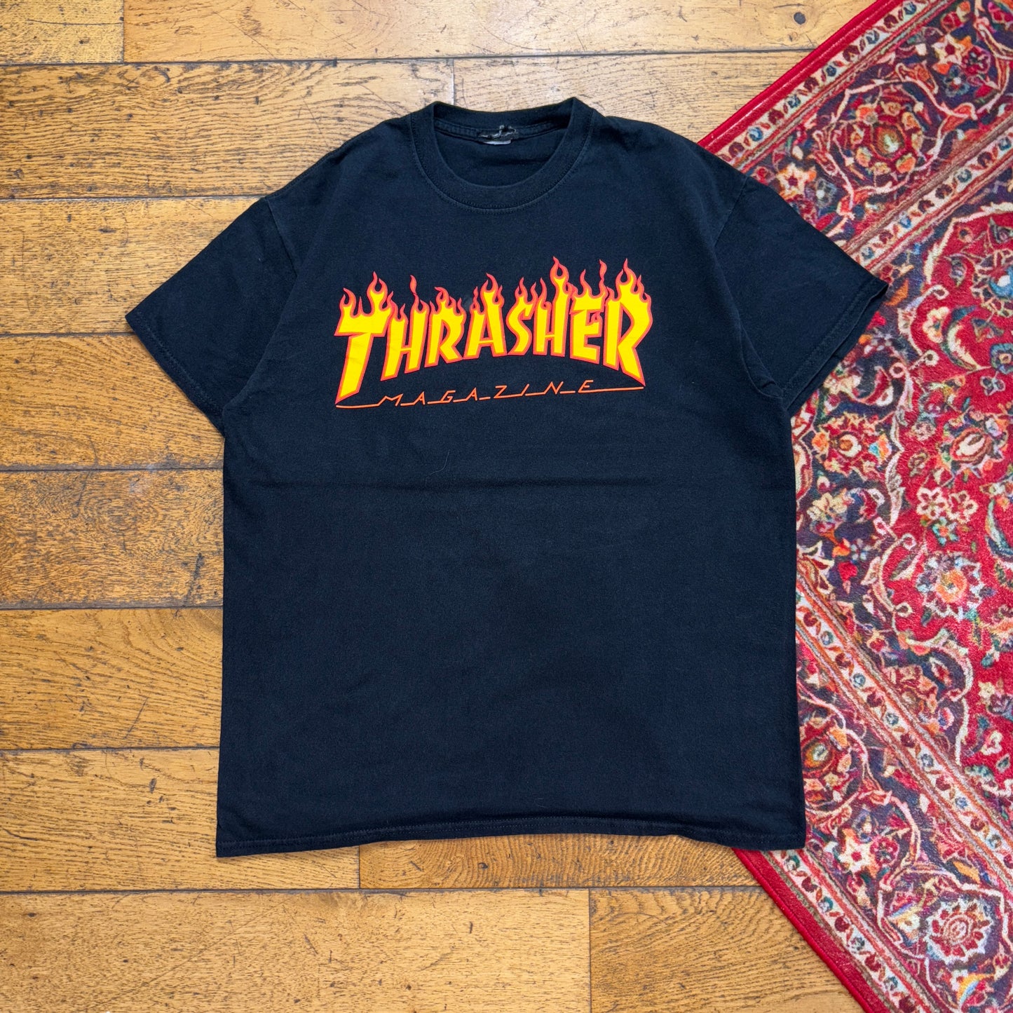 Vintage Thrasher Black Flames Skate Graphic T-Shirt - S