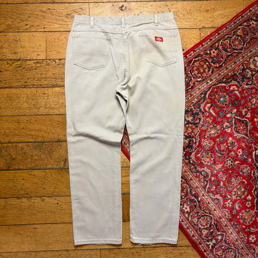Vintage Dickies Workwear Carpenter Cream Baggy Trousers - 38R