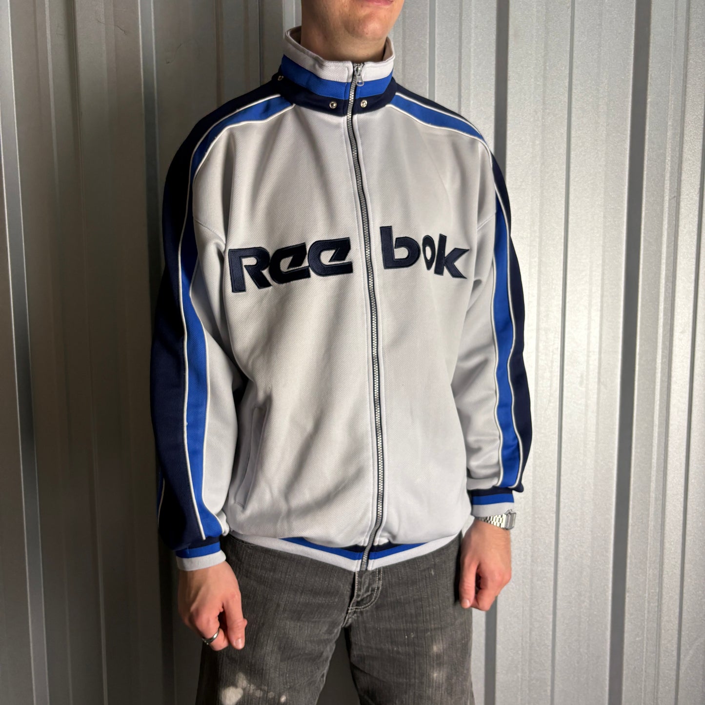 Vintage Reebok Y2K White Blue Tracksuit Track Jacket - XL