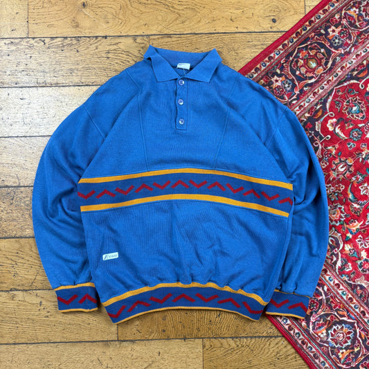 Vintage 90s K-Way Blue Embroidered Rugby Sweatshirt - S