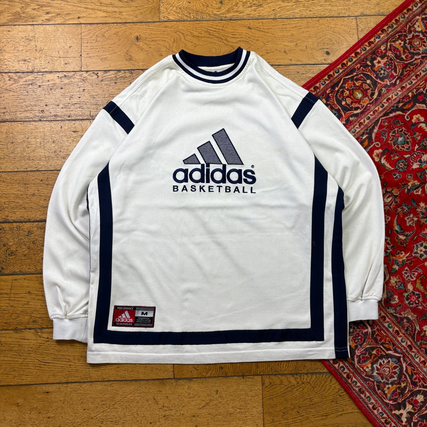 Vintage 90s Adidas Basketball White Embroidered Sweatshirt - XL