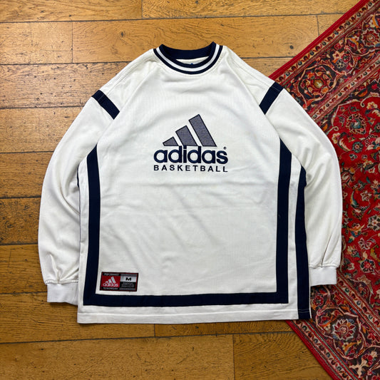 Vintage 90s Adidas Basketball White Embroidered Sweatshirt - XL