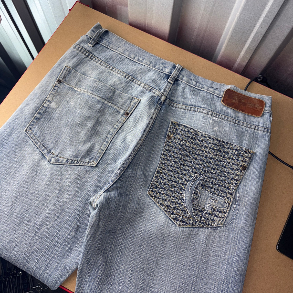 Phat Farm Blue Embroidered Japanese Denim Hip Hop Y2K Baggy Jeans - 36R