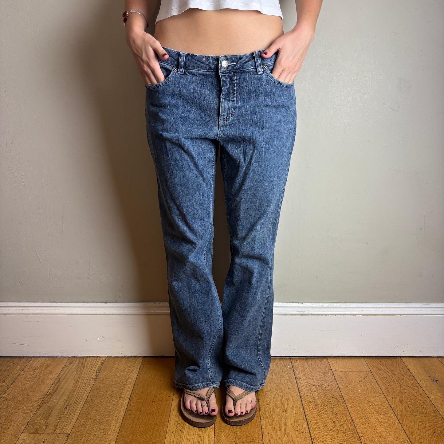 Vintage Harley Davidson Womens Blue Embroidered Y2K Hip Hop Bootcut Jeans - 34R