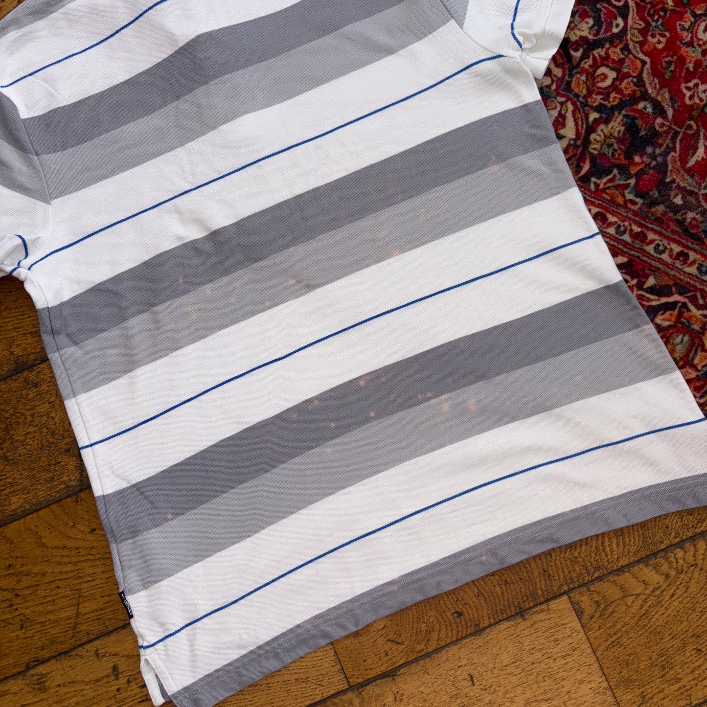 Vintage Nike Grey White Stripe Polo Shirt - S