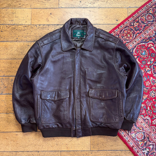 Vintage Orvis Brown Lamb Leather Bomber Aviator Jacket - XL