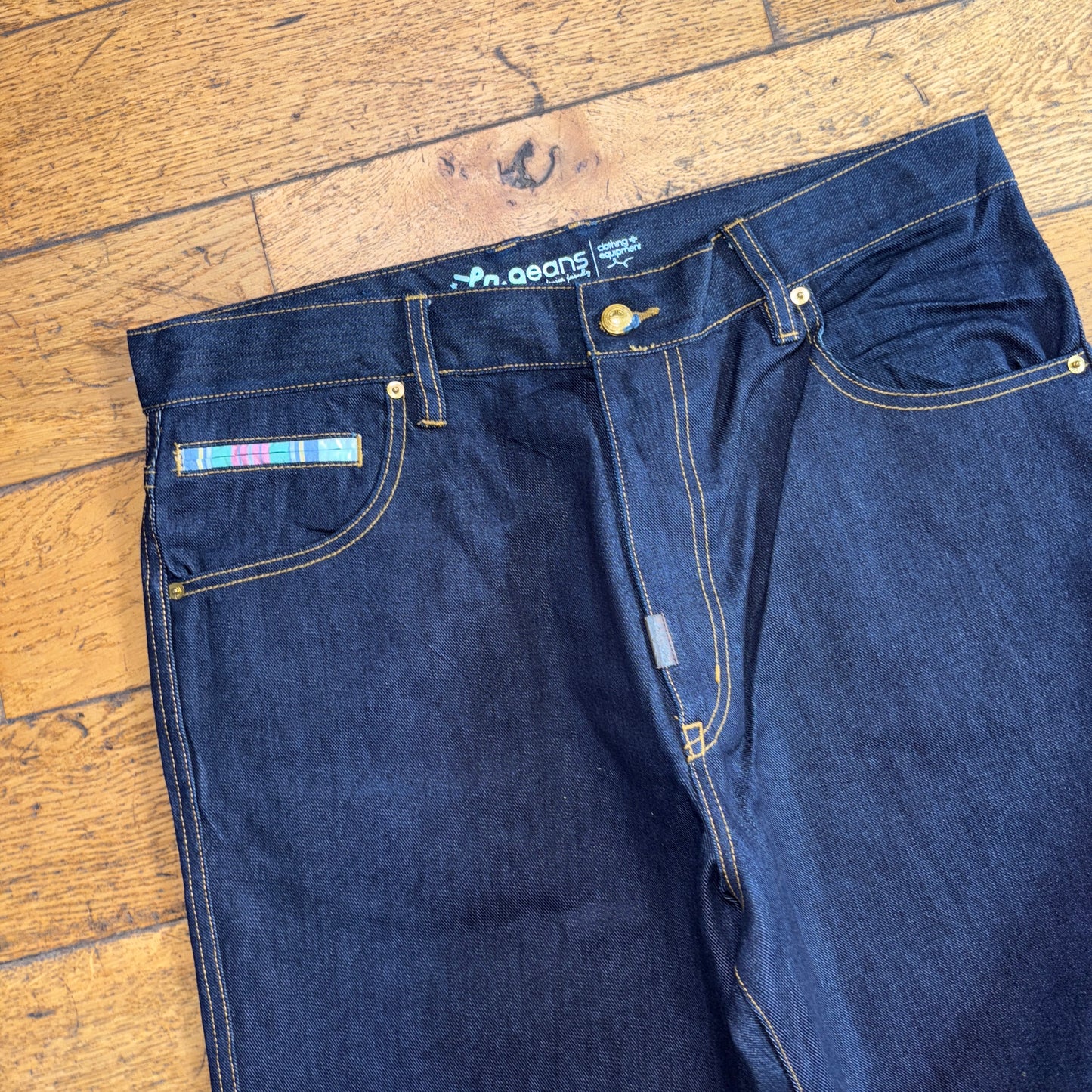 Vintage LN Genes LNG Blue Embroidered Y2K Hip Hop Baggy Jeans - 38L