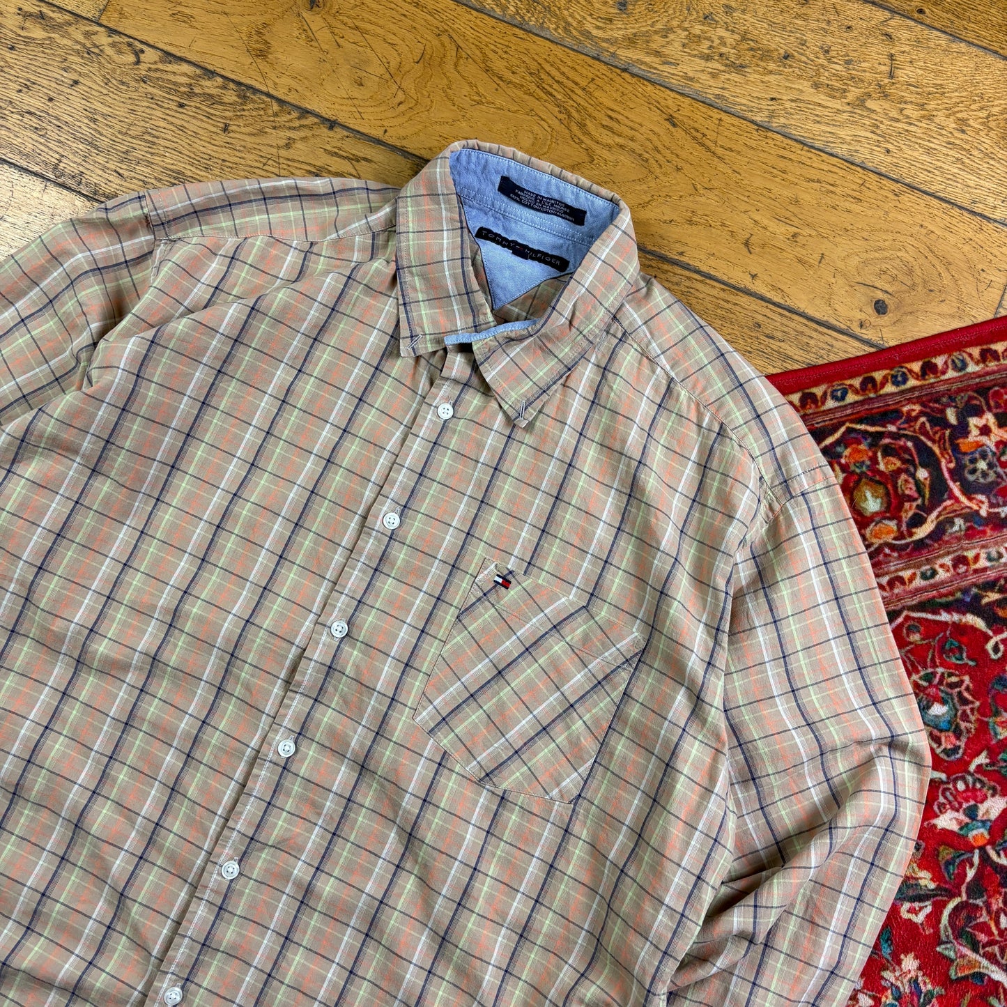 Vintage Tommy Hilfiger Brown Cream Check Embroidered Shirt - XL