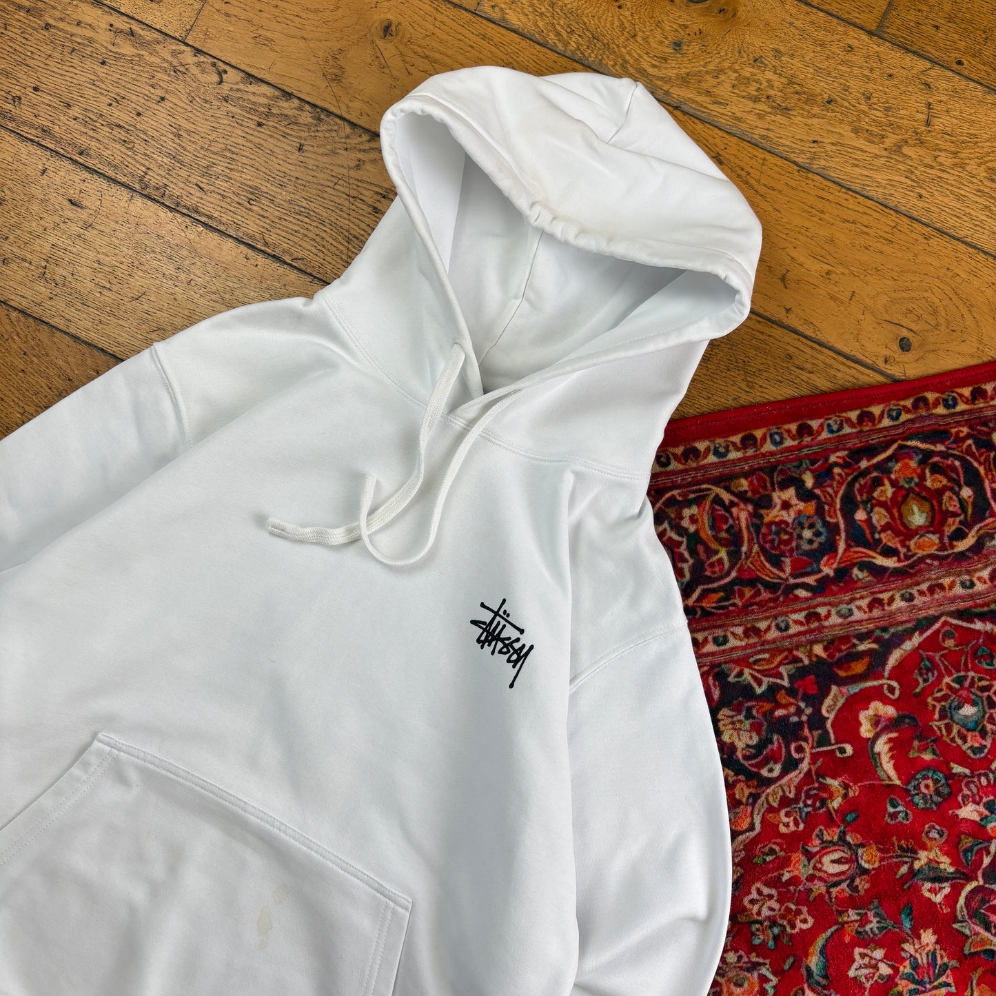 Vintage Stussy White Skate Hoodie Sweatshirt - S
