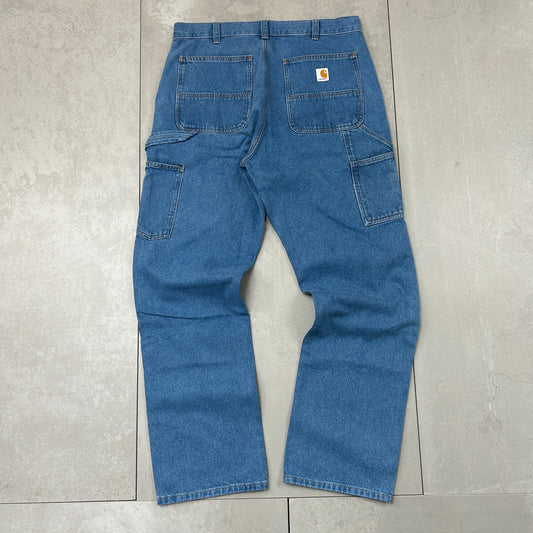 New Carhartt Double Knee Carpenter Baggy Blue Jeans - 34