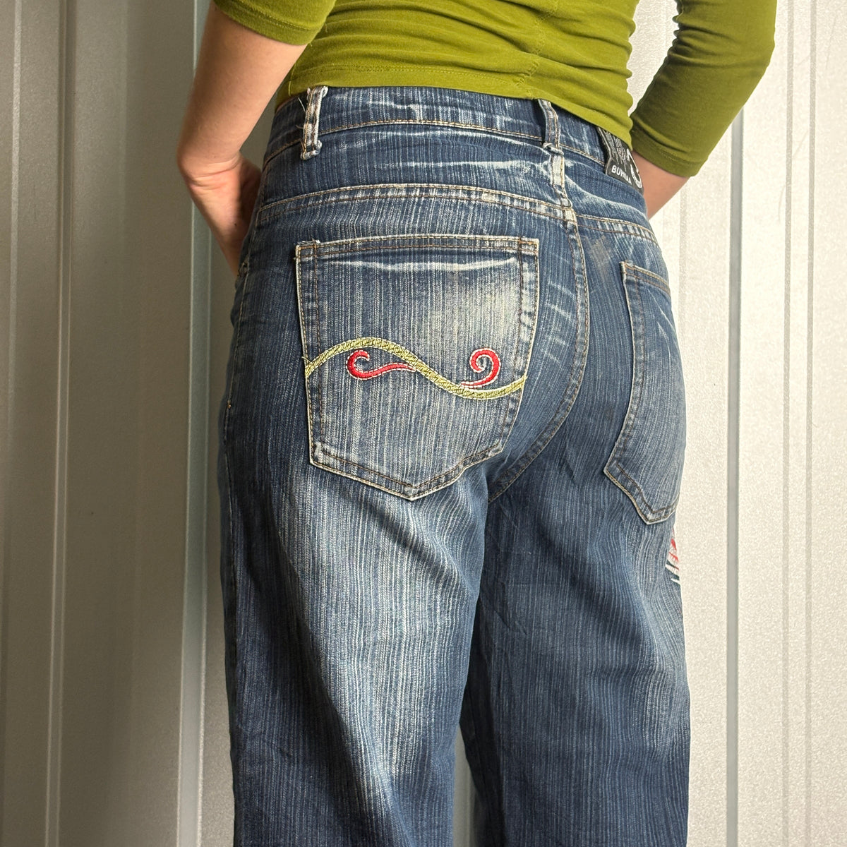Embroidered Firebird Blue Eagle Japanese Denim Hip Hop Y2K Baggy Jeans - 30S