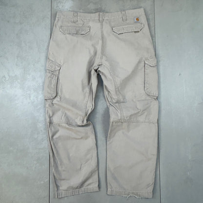 Vintage Carhartt Workwear Carpenter Cargo Cream Tan Baggy Trousers - 40