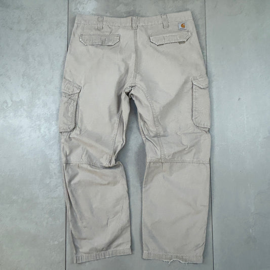 Vintage Carhartt Workwear Carpenter Cargo Cream Tan Baggy Trousers - 40